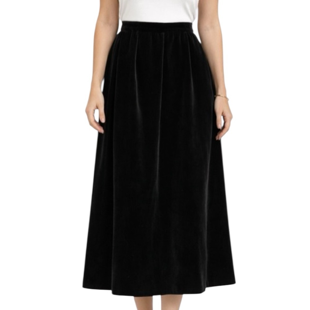 John Meyer 1960’s Vintage Black Velvet Full Midi Skirt High Waist Hollywood Glam